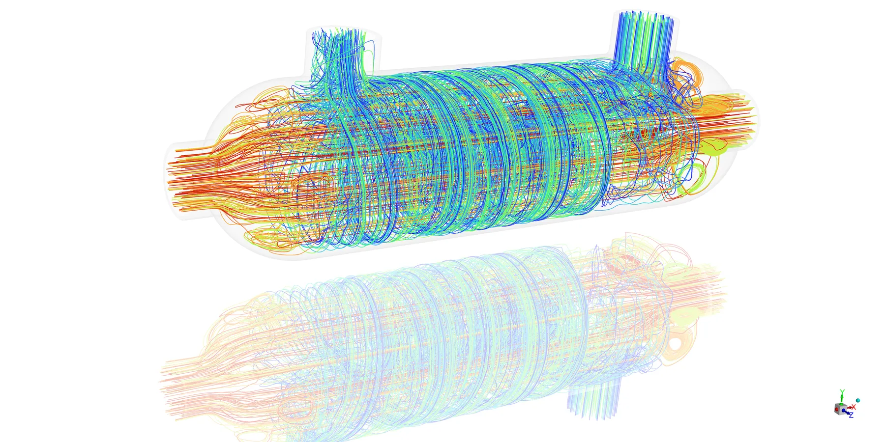 CFD temperature contour plot showing thermal distribution inside a heat exchanger